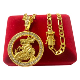 Cordão Banhado em Ouro 18K 3x1 4MM - MEDALHA SÃO JORGE C/ ZIRCÔNIA (DIAMANTE) - BANHO DE OURO 18K - UNISSEX - FEIXO GAVETA PREMIUM