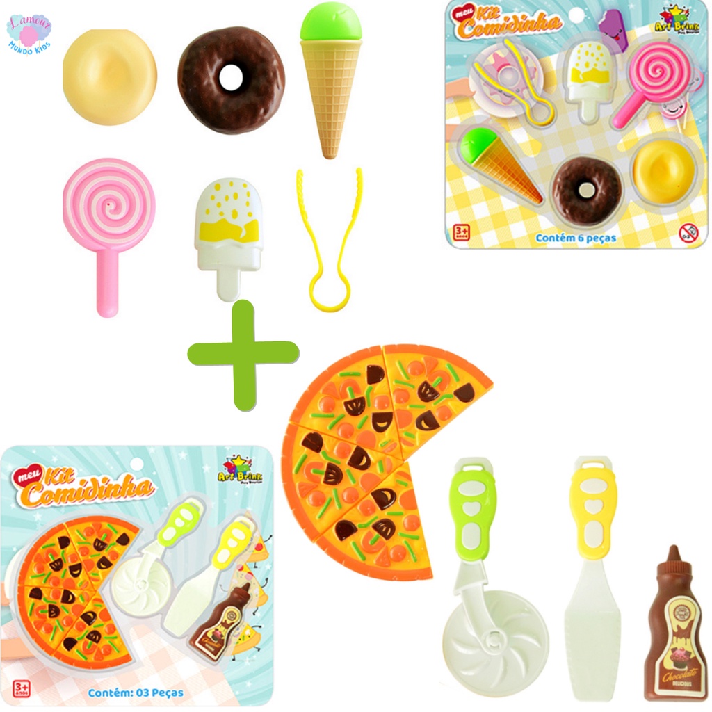 Doceria sorvetinho comidinha infantil + pizza comidinha brinquedo de cozinha