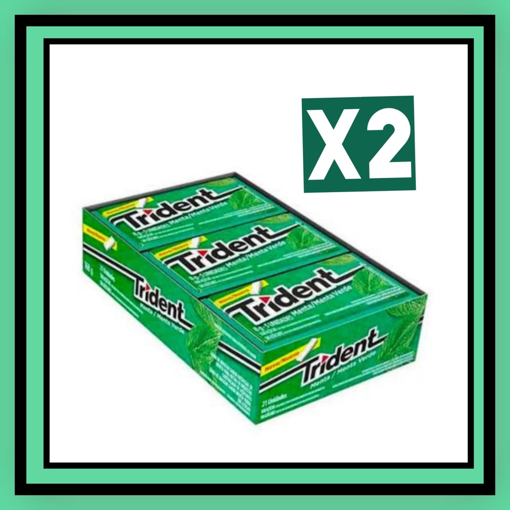 Pack 02 Caixas Display 168g (c/ 21un) Chiclete de Menta Verde Trident 5un de 8g