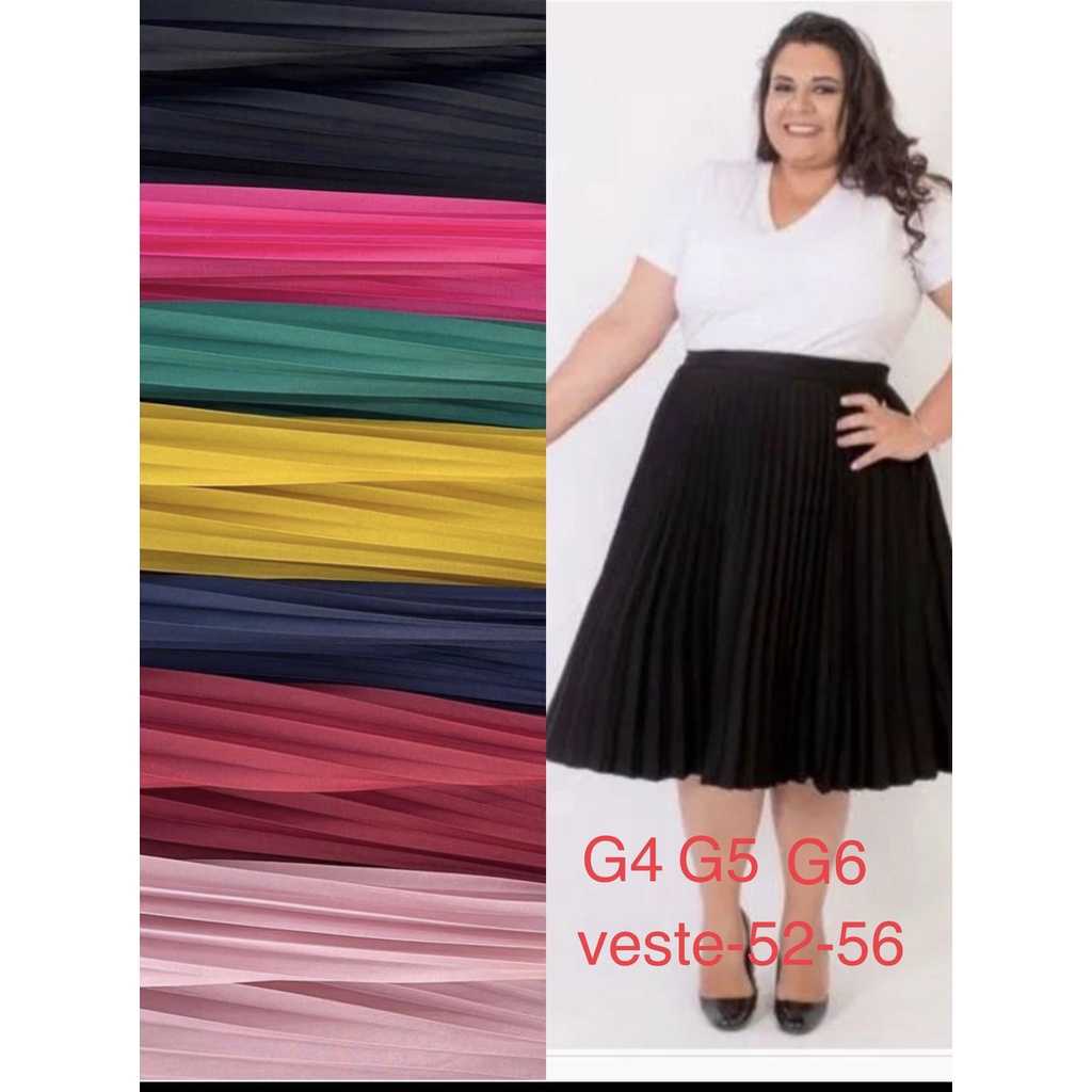 Saia Midi Plissada Plus Size G4 G5 G6 -00015 em Oferta na Shopee