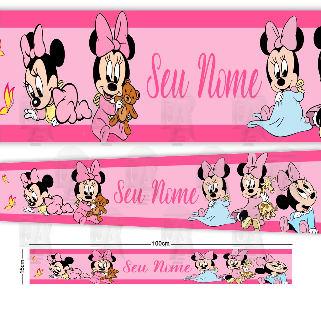 Faixa Infantil de Parede Adesiva Papel de Parede Minnie Bebe Rosa Decoração de quarto Criança