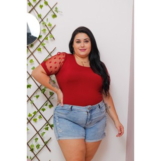 BLUSA PLUS SIZE MANGA CURTA TULE BUFANTE