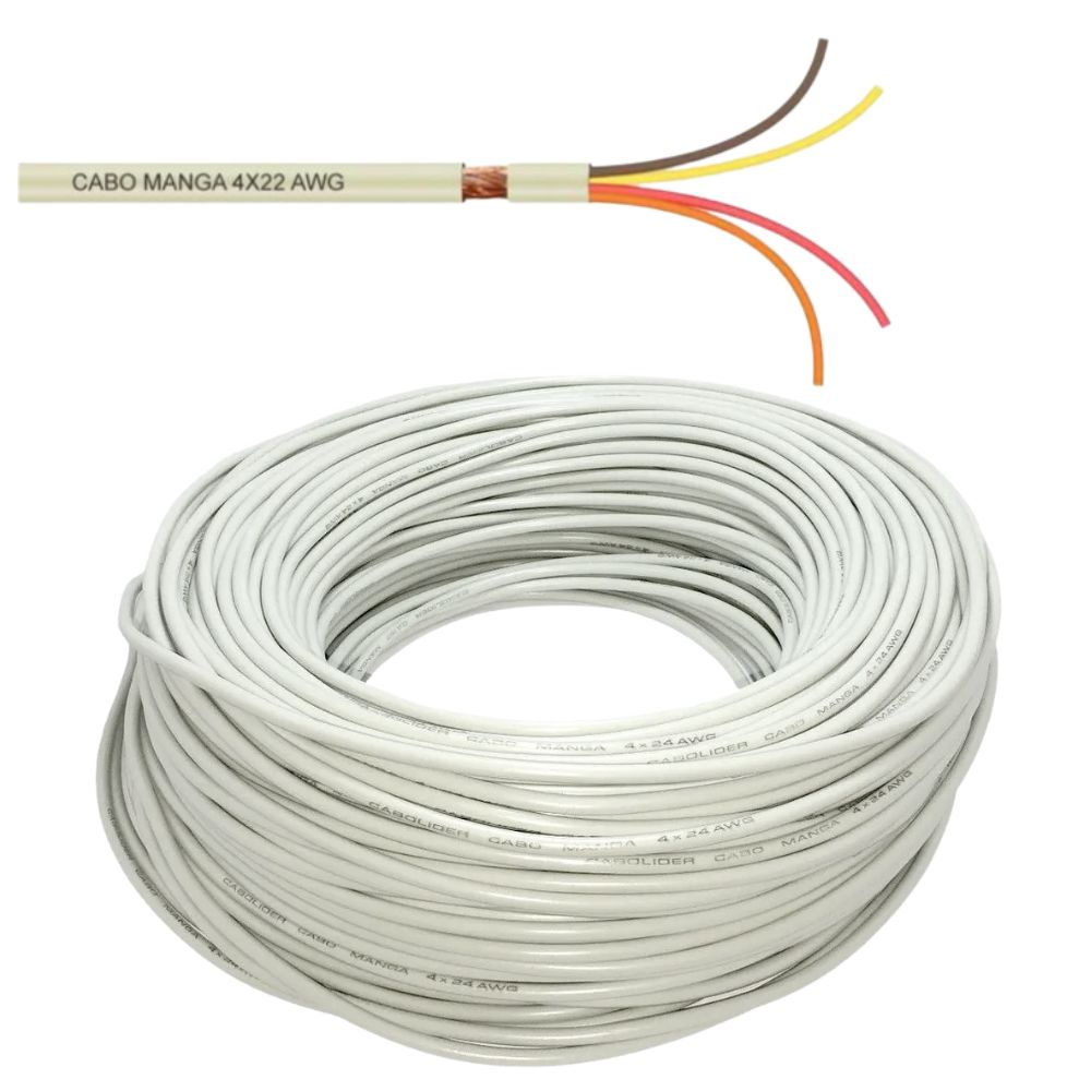 Cabo Manga 4 Vias 22 AWG (4x22AWG) para Automação Comercial e Iluminação de Piscinas LED RGB - 20 Metros