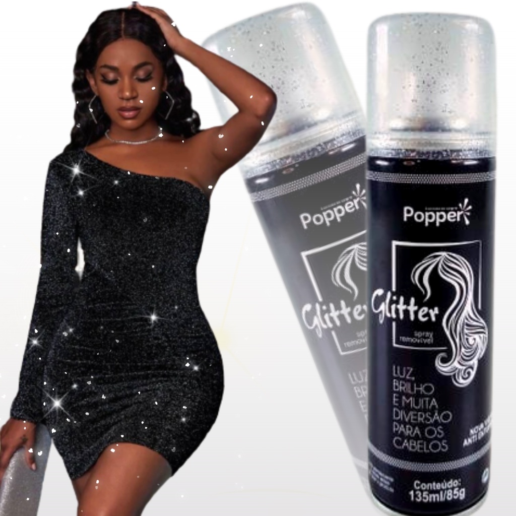 Spray De Glitter Roupa, Maquiagem E Corpo Popper Prata 135ml Shopee