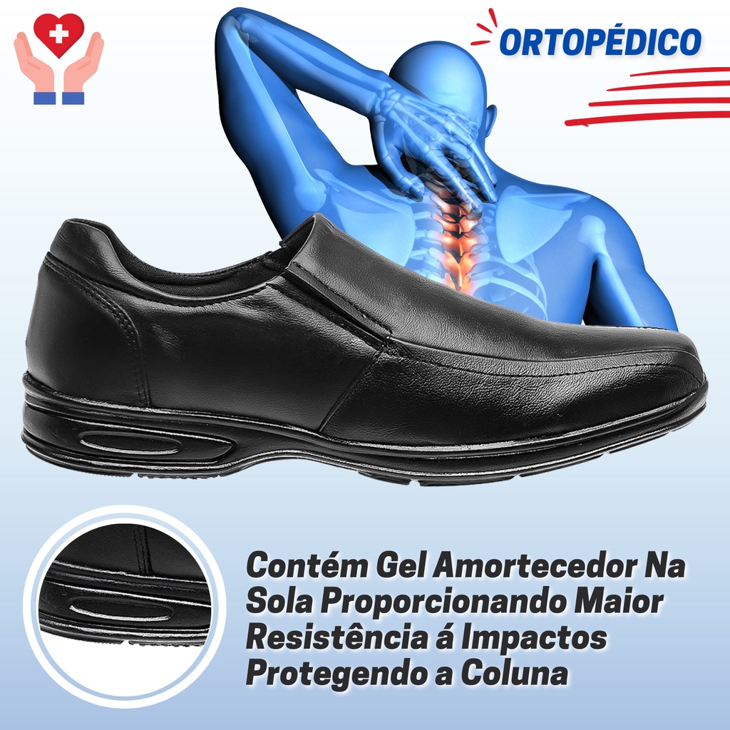 Sapato Social Masculino Confortavel Antistress Ortopedico Couro Legítimo Sola Anti derrapante