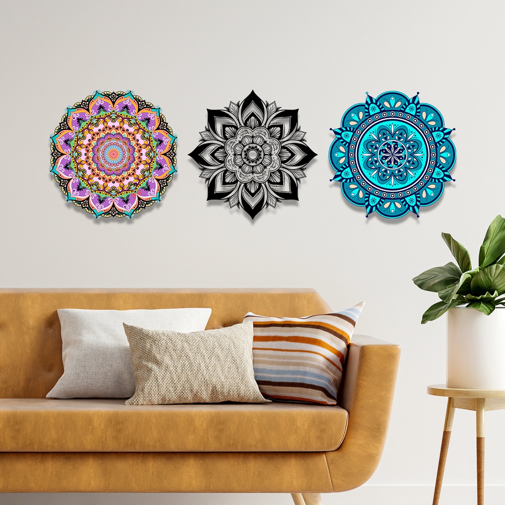 Kit 3 Quadros Decorativos Mandalas - Corte a Laser em Oferta na Shopee