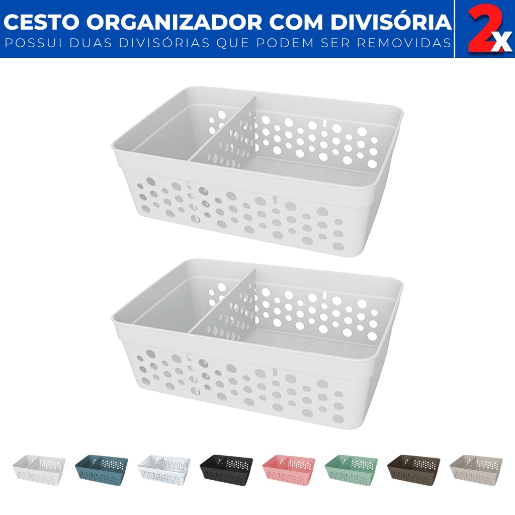 Kit 2 Cesto Organizador Rattan c/ Divisoria Removivel 17x11