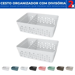 Kit 2 Cesto Organizador Rattan c/ Divisoria Removivel 17x11