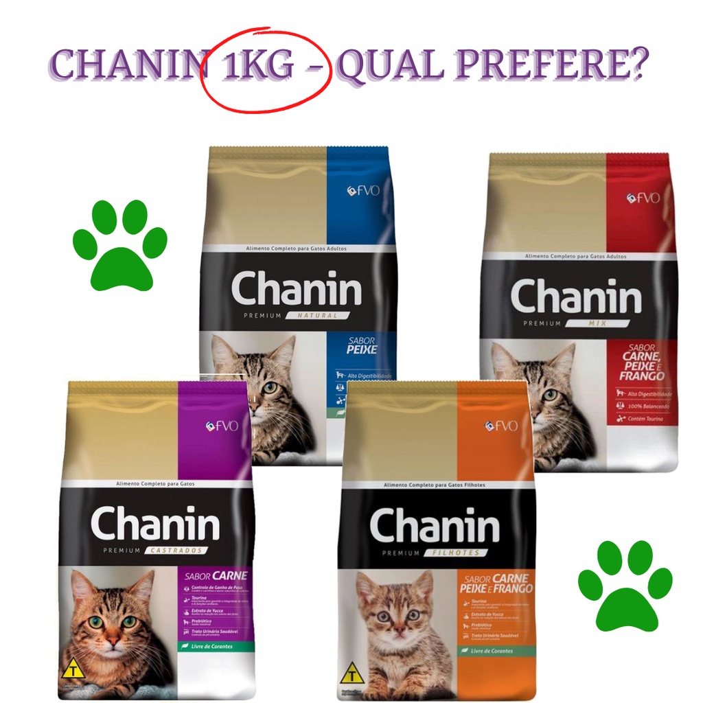 Ração para Gato CHANIN Premium SEM CORANTES Para Gatos : Adulto / Filhote / Castrado