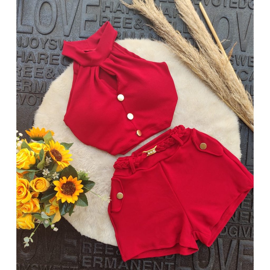 Conjuntinho Feminino Top com Short com Bojo Crepe Malha