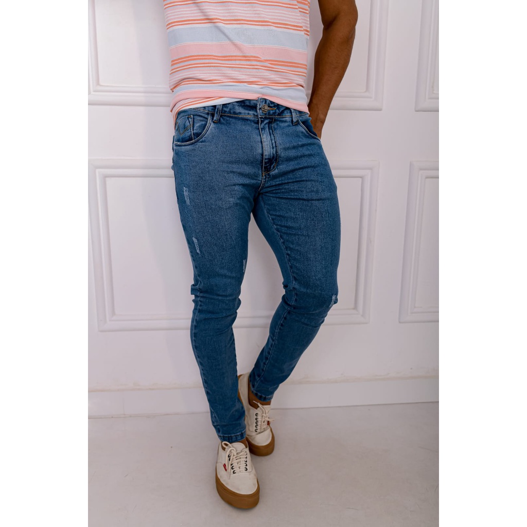Calça Jeans Masculina 38 ao 46 Skinny Justa Jeans Navalhado