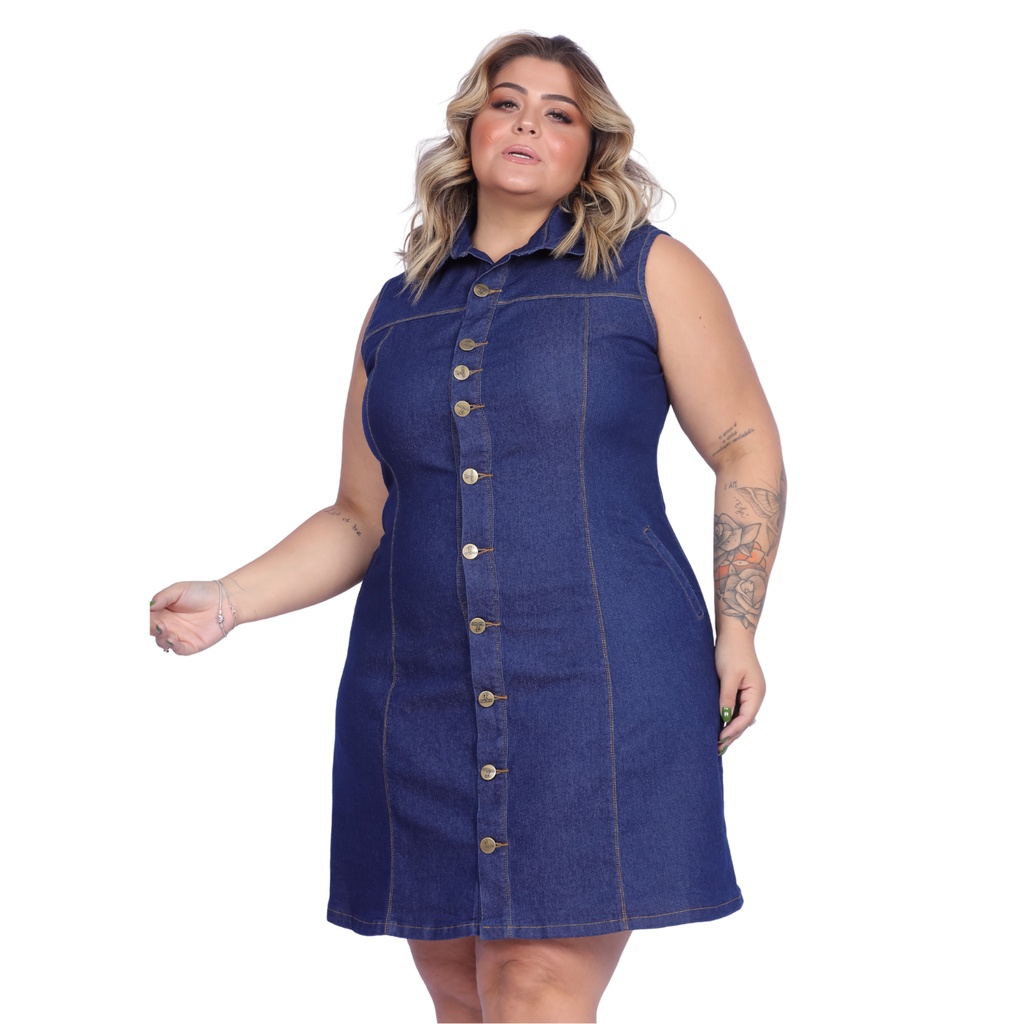 Vestido Jeans Feminino Plus Size Evangélico com Lycra Cavado Senhora em Oferta na Shopee