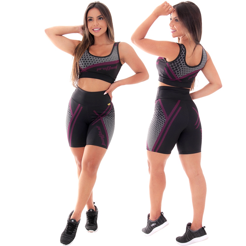 Conjunto Fitness Top + Bermuda Sublimada Tecido Compressão Cintura Alta Short Legging em Oferta na Shopee