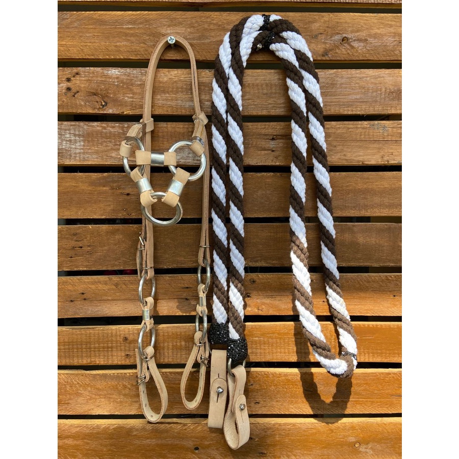 Cabeçada De Couro Mangalarga + Rédea Para Cavalo