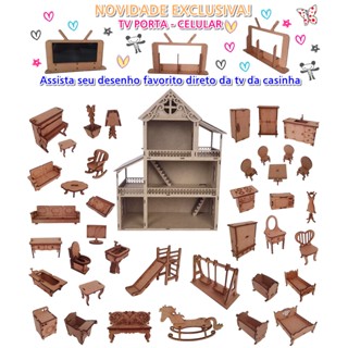 Casinha de Boneca Polly Lol 60 Cm Em Mdf Com 44 Mini Móveis Nome Personalizado