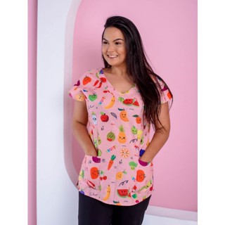 Blusa Bata Scrub Pijama Cirúrgico Estampado - Nutrição - Medicina, Psicologia, Odontologia, Fonoaudiologia,Enfermagem, Area da Saude