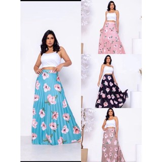 Saia Plissada Longo - Estampas Floral - Cintura Alta - Moda Evangélica-00049