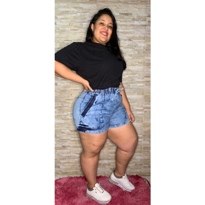 Shorts Jogger / Plus Size / Feminina / Com Elastano em Oferta na Shopee