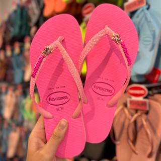 Chinelo Havaianas Slim Neon Rosa + Pingente Tartaruga