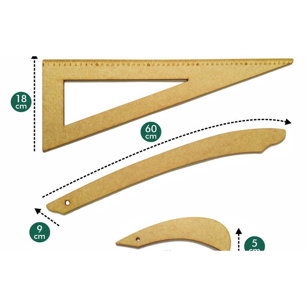 Kit De Réguas Curvas E Esquadro Para Costura MDF Kit De Réguas Curvas E Esquadro Para Costura MDF