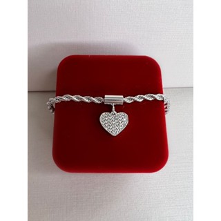Pulseira Cordão Baiano Coração Cravejado Prata