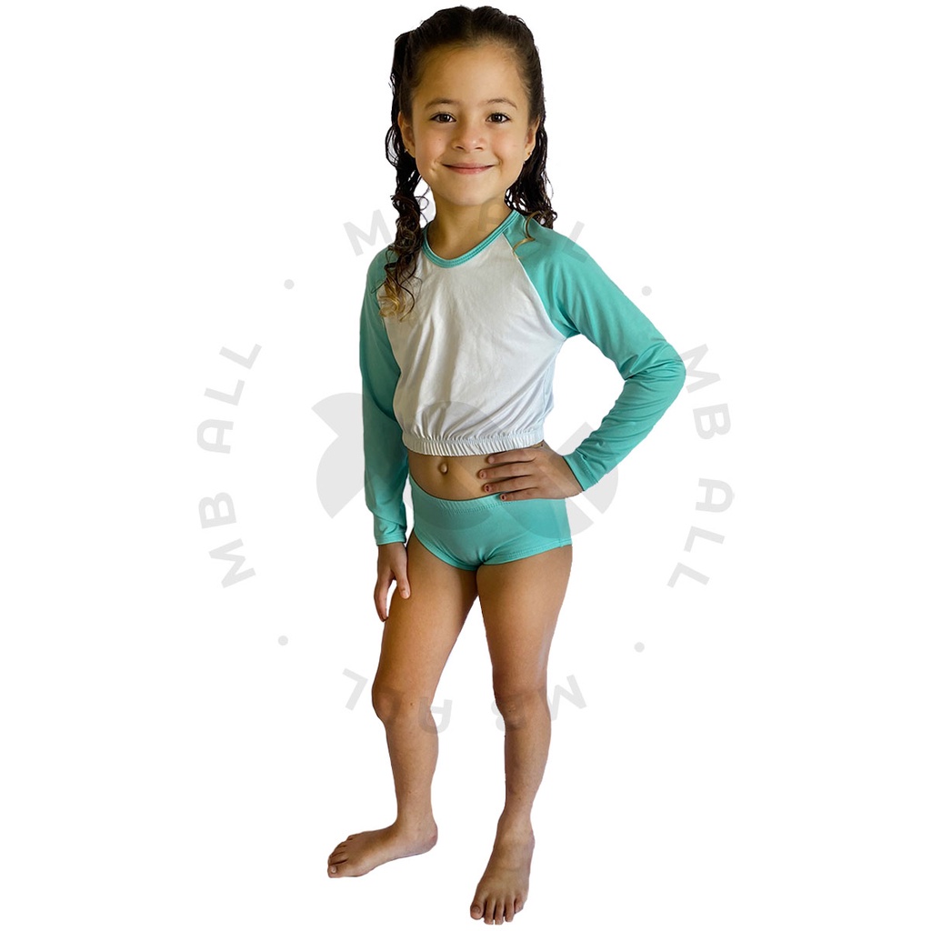 Kit Conjunto infantil de praia para meninas Biquíni Blusa Proteção UV50 Praia Piscina Natação