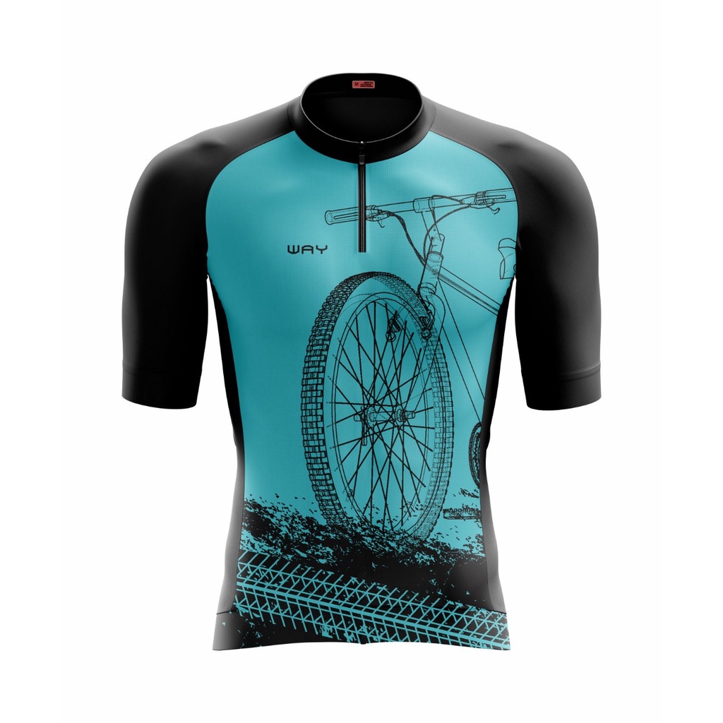 Camisa de Ciclismo Camiseta Blusa Masculina Bike Roda Azul Manga Curta Way