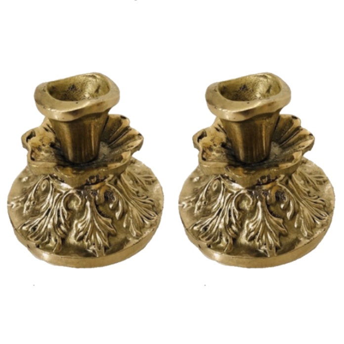Par Castiçal Uma Vela Pequeno 7 Cm Bronze Trabalhado