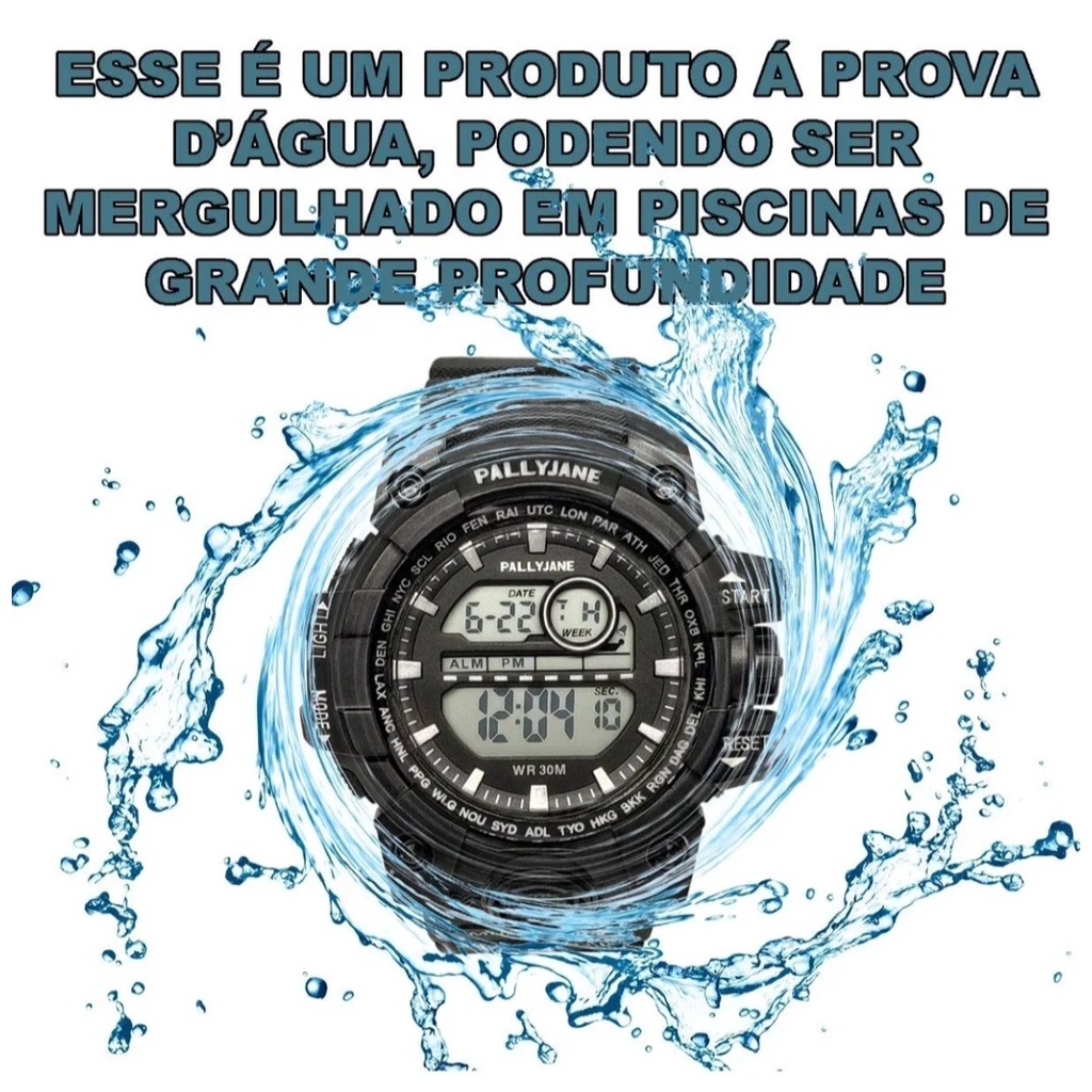 Relogio Pallygene Masculino Aprova Dágua Caixa Preta