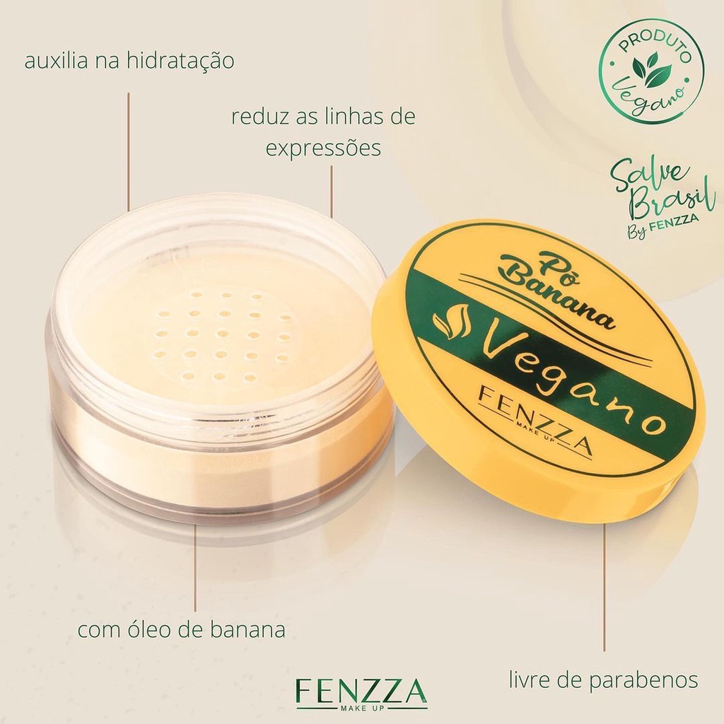 Pó Banana Finalizador Translúcido Vegano Fenzza Make Up - Maquiagem Vegana