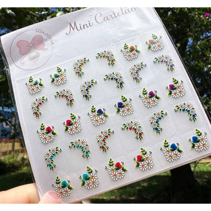 MINI CARTELÃO adesivos para unhas com 30 UNIDADES - FLORES DE CANTO CORES VARIADAS em Oferta na Shopee