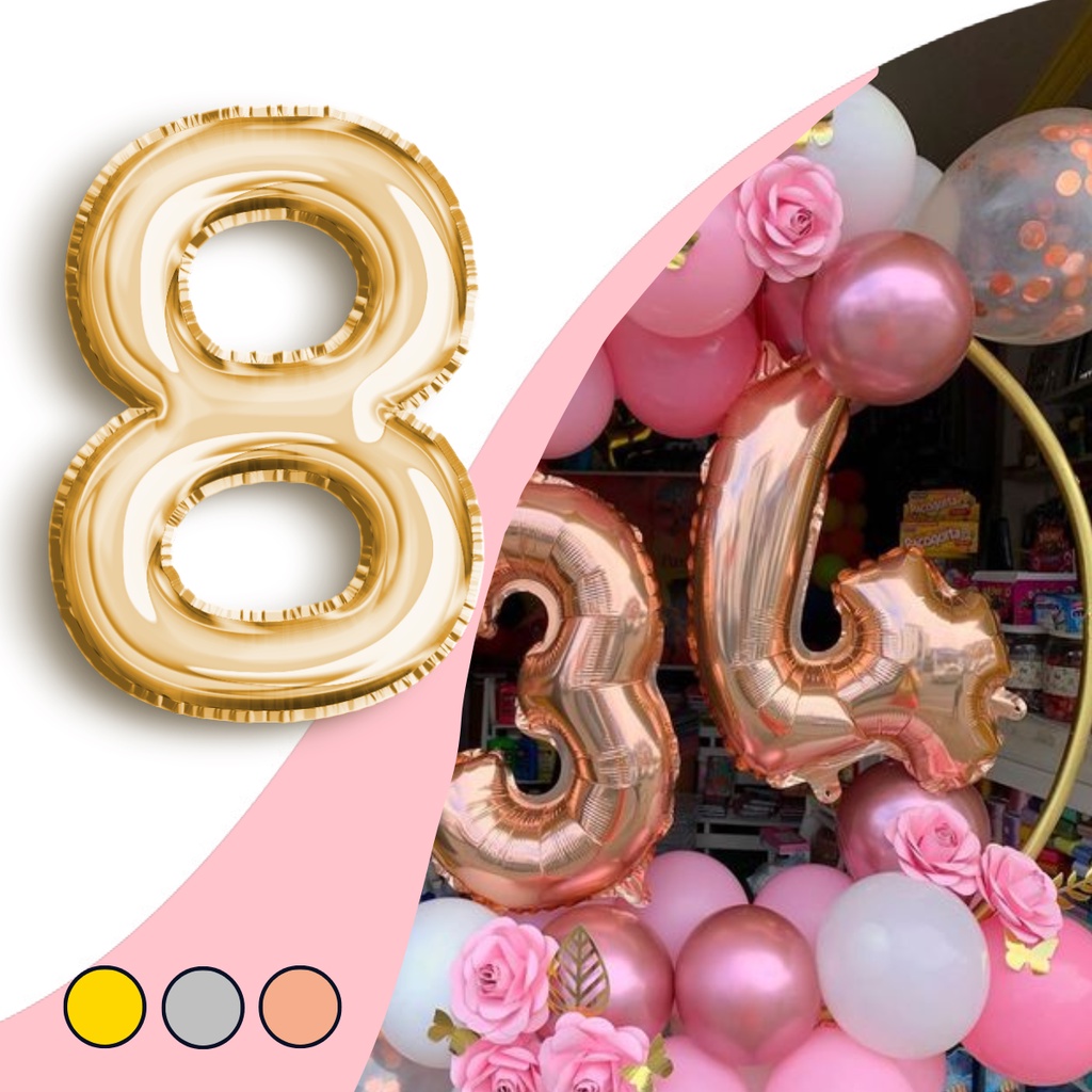 Balão Metalizado Bexiga - Número Prata/Dourado 80cm para Aniversario Decoração Balões de Festa
