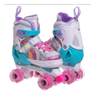 Patins 4 Rodas Lançamento Arco Íris Com Luz De Led/Glitter