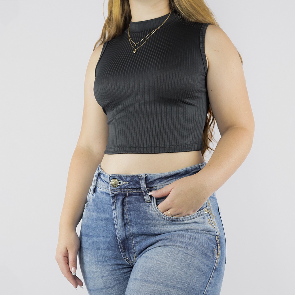 Cropped Feminino Canelado Blusa Feminina Gola Alta