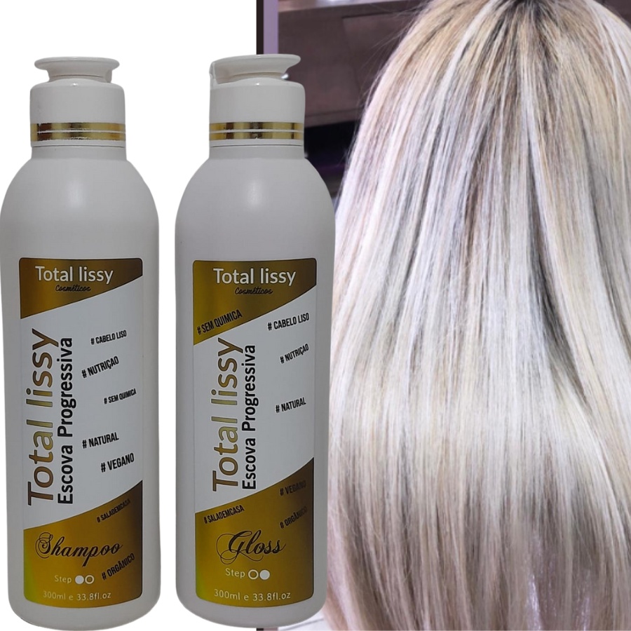 Kit Escova Progressiva No Chuveiro Mega Alisamento Definitivo e Hidratação Matizadora shampoo + glos Sem Formol 300ml cada