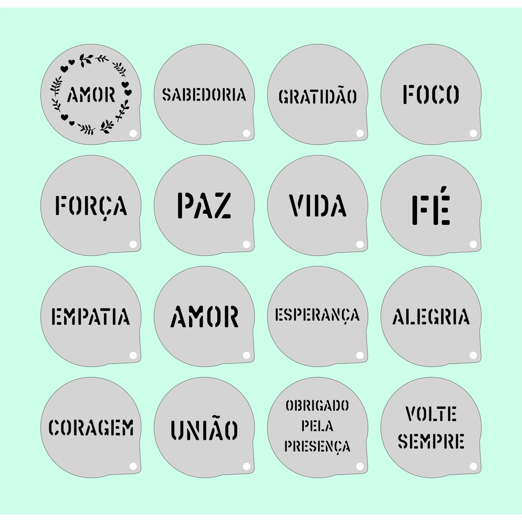 Stencil Frases Kit 16 Moldes 7x7cm