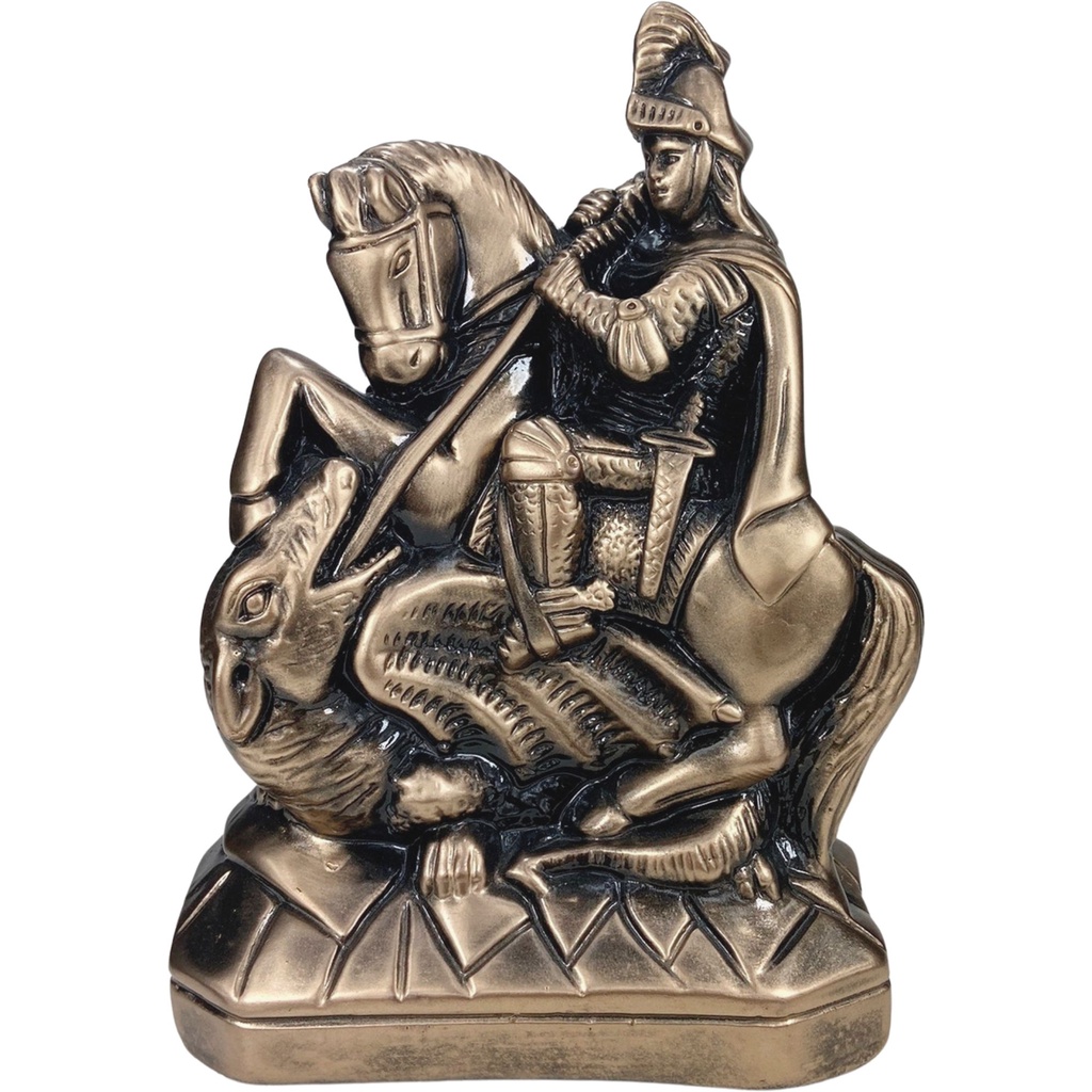 Estatueta Imagem De São Jorge 27,5 Cm - Santo - Religioso - linha ônix ouro luxo