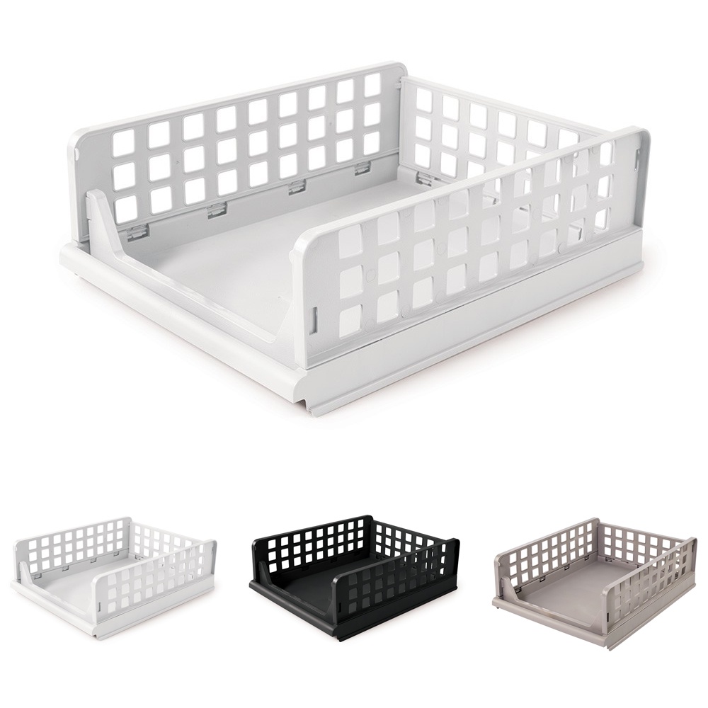 Organizador de Plastico Baixo Multiuso Dobravel e Empilhavel Para Cozinha Lavanderia Almoxarifado Roupas Alimentos Produtos Limpeza