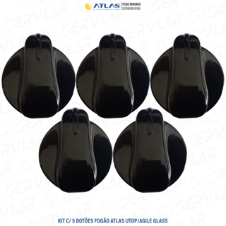 KIT COM 5 BOTÕES MANÍPULOS PARA FOGÕES ATLAS UTOP GLASS E AGILE GLASS 4 OU 5 BOCAS 100% ORIGINAIS em Oferta na Shopee