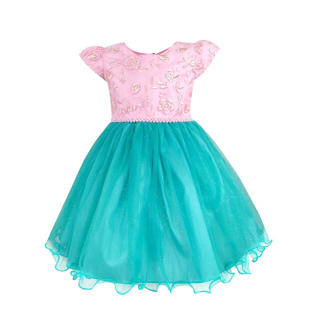 Vestido Infantil Princesa do Mar Sereia Festa Aniversário Rosa e Verde Tiffany
