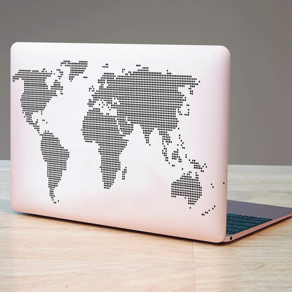 Adesivo Para Notebook Mapa-Múndi  Preto e Branco Pontilhado