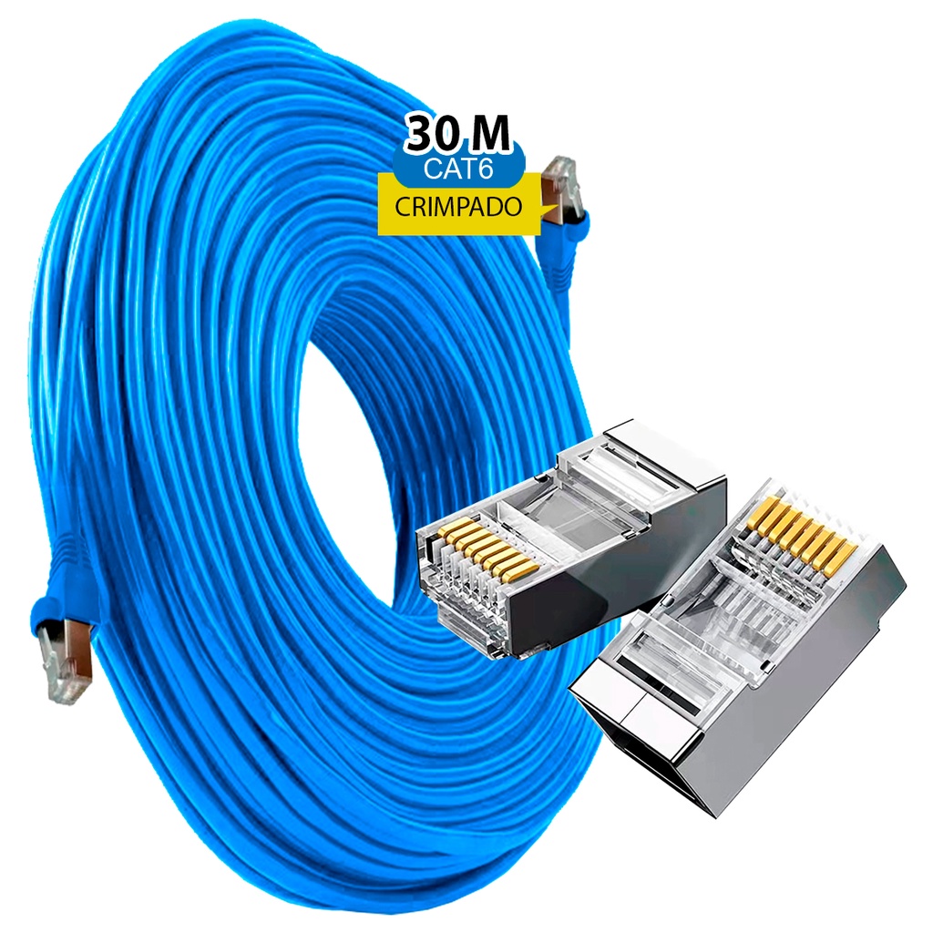 Cabo De Rede Cat6 30 Metros Utp Internet + Rj45-Blindado