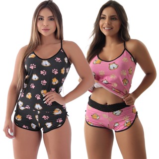 KIT 2 Baby Doll Algodão Penteado Lingerie Pijama Paris