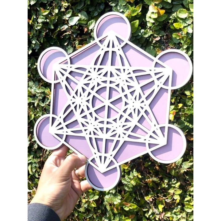 Aplique de Parede vazado Mandala Cubo Metatron Roxo 3D  Mdf quadro decorativo geometria sagrada
