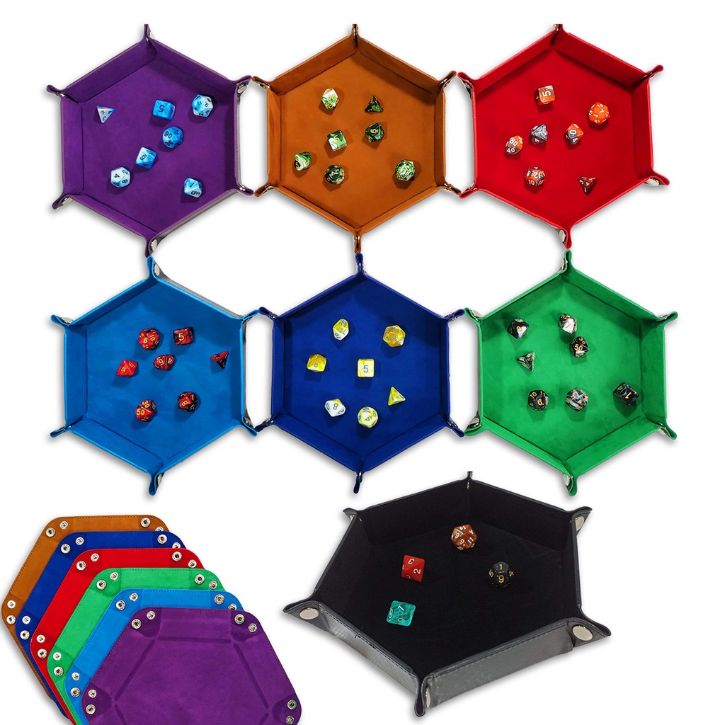 Bandeja De Dados RPG Hexagonal Couro PU Veludo Dobrável Várias Cores Dice Tray Arena D&D Pathfinder