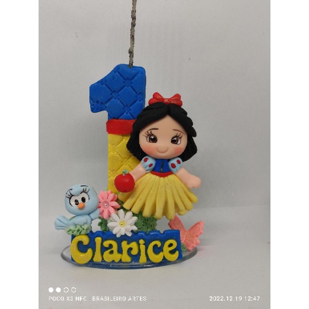 vela de aniversário personalizada branca, de biscuit neve, princesa.