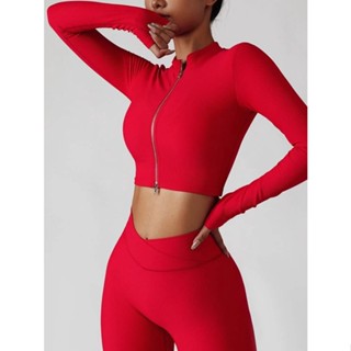 Cropped feminino de ziper manga longa moda gringa suplex poliamida verão
