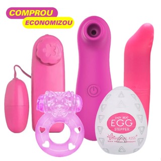 KIT Estimulador de clitóris + Sugador Massageador Ponto G + Egg Masturbador Masturbador + Anel Peniano Sex Shop