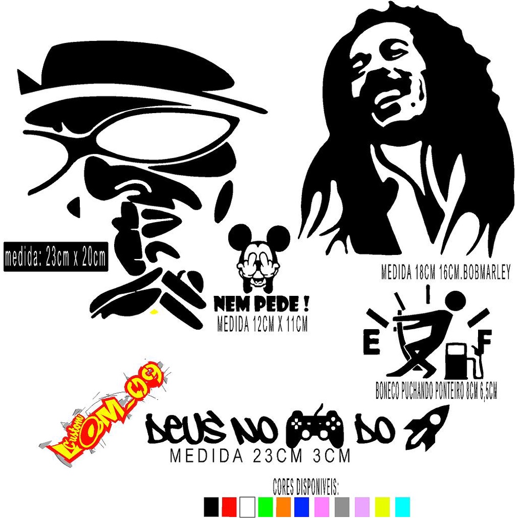Kit Adesivo  boneco moto carro SABOTAGE  bob marley NEM ME PEDE BONECO DO PONTEIRO DEUS NO CONTROLE