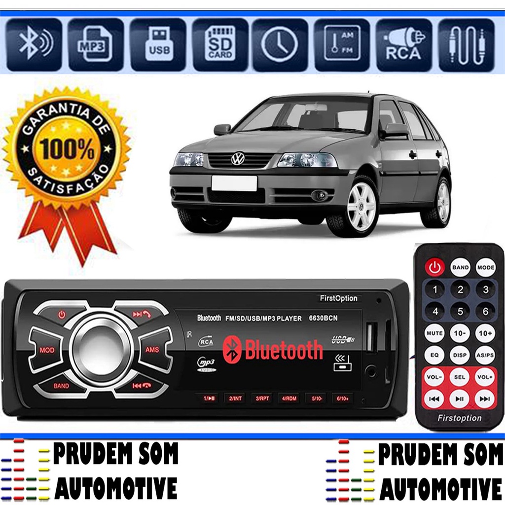 Aparelho Som de carro Mp3 Vw Gol G3 Bluetooth Pen Drive First Option 6630BN em Oferta na Shopee